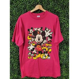 Vtg 80s DISNEY PINK MICKEY Mouse Shirt L //  Minnie Donald Goofy vintage cartoon